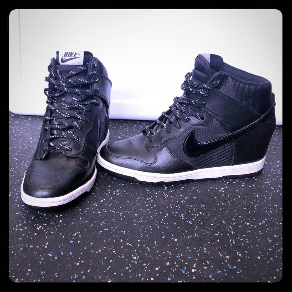 Black and white Nike Dunk Sky Hi Wedges